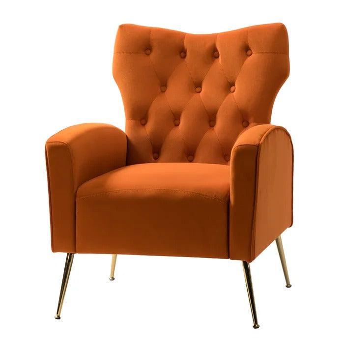 Stuffed Wide Tufted Velvet Wingback Chair for Living Room (Golden Metal Legs) - WoodenTwist