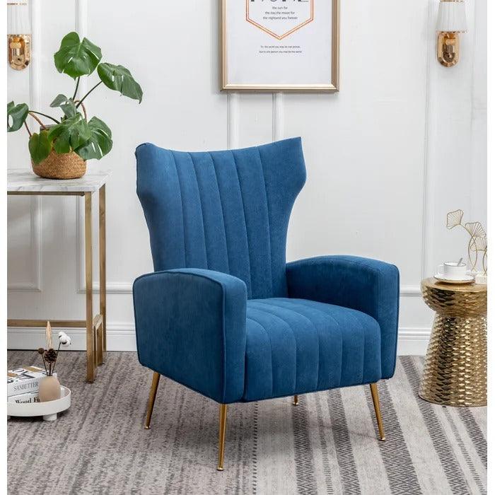 LÍNEA Wide Tufted Velvet Wingback Chair for Living Room - WoodenTwist