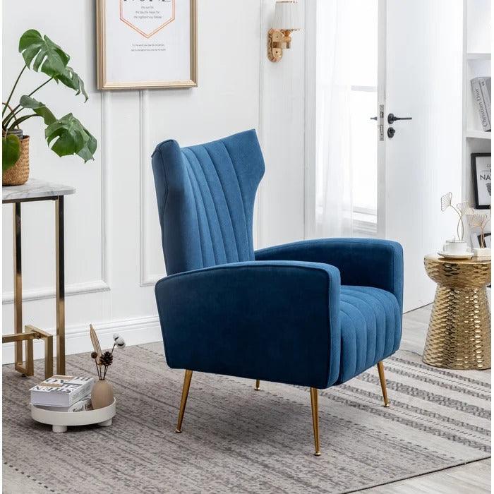 LÍNEA Wide Tufted Velvet Wingback Chair for Living Room - WoodenTwist