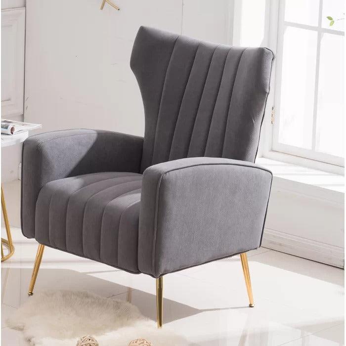 LÍNEA Wide Tufted Velvet Wingback Chair for Living Room - WoodenTwist