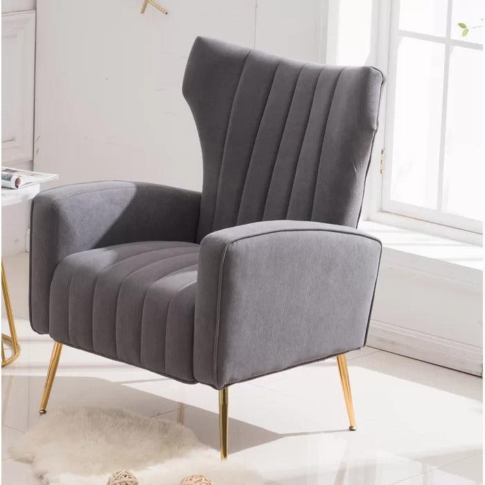 LÍNEA Wide Tufted Velvet Wingback Chair for Living Room - WoodenTwist