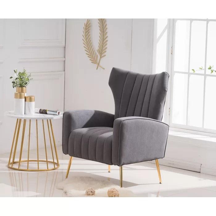 LÍNEA Wide Tufted Velvet Wingback Chair for Living Room - WoodenTwist