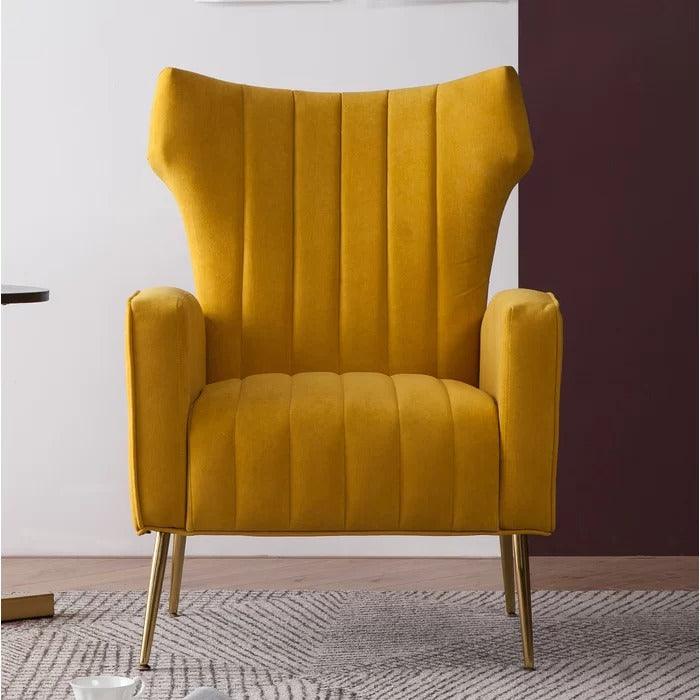 LÍNEA Wide Tufted Velvet Wingback Chair for Living Room - WoodenTwist