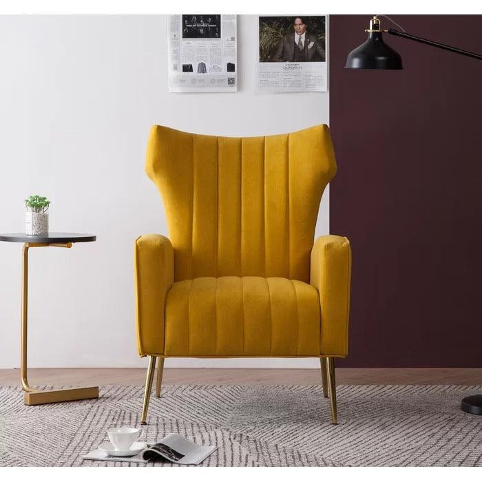 LÍNEA Wide Tufted Velvet Wingback Chair for Living Room - WoodenTwist