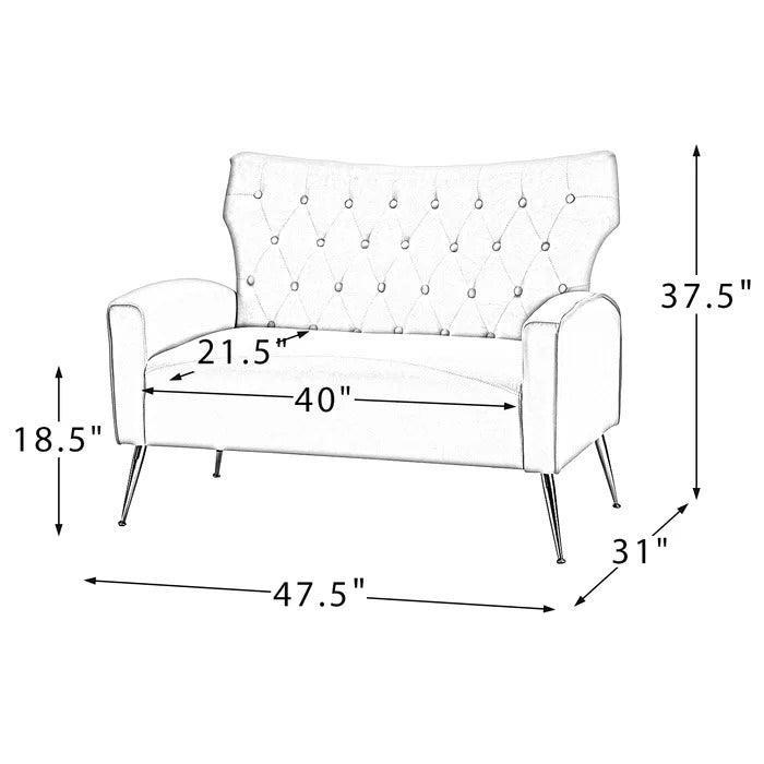 Wooden Square Arm Loveseat Wing Back Chair Set 2+1+1 (Metal Legs) - WoodenTwist
