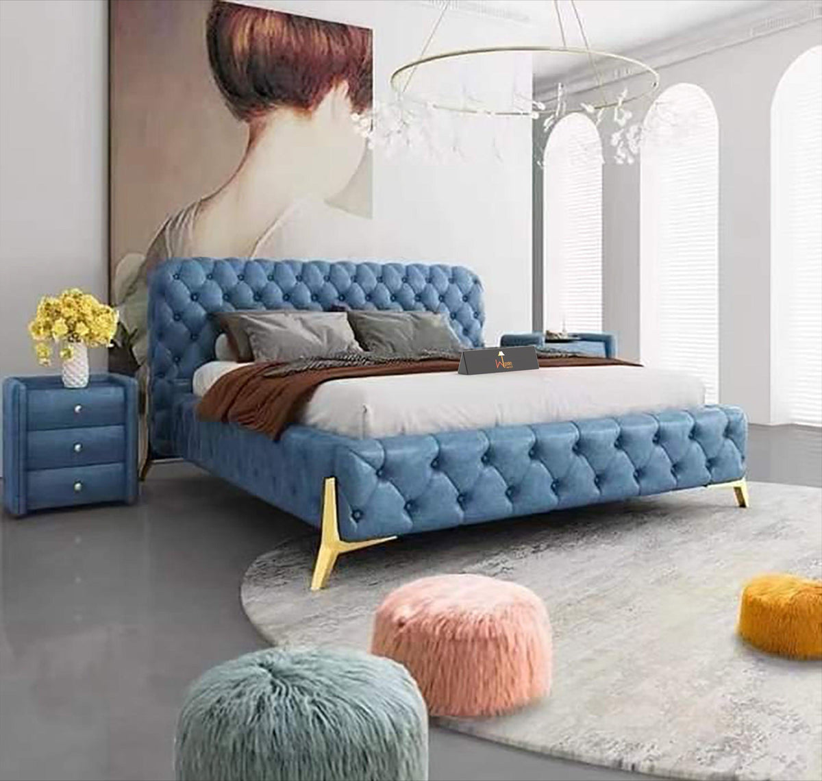 Plush Queen Size Bed in Solid Teak Wood