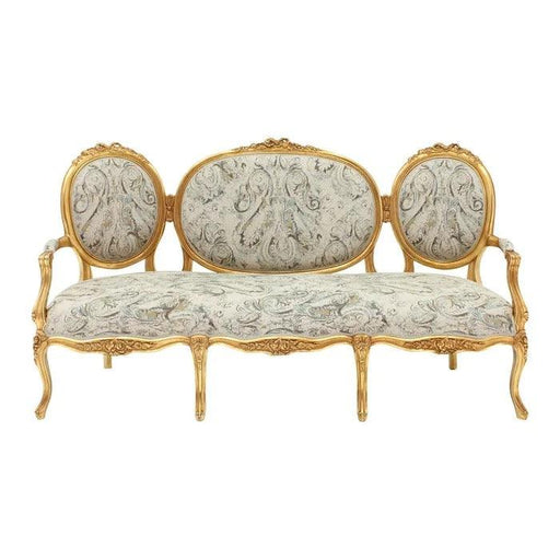 Louis Style Oval Backed Open Armed Antique Golden Finish Hand Carved 3 Seater Sofa Set - WoodenTwist