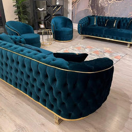 Royal Blue Modern Luxury Sectional Chesterfield Sofa Set 8 Seater - WoodenTwist