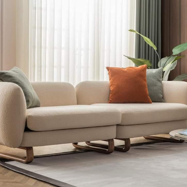 Modern Attractive Stylish 4 Seater Sofa For Lobby In Teak Finish (Beige) - WoodenTwist