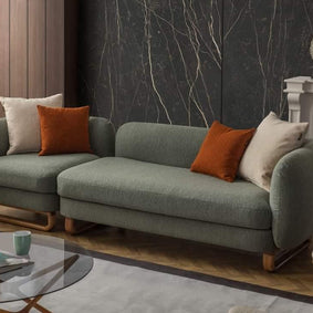 Modern Stylish Left-Side L Shape 8 Seater Sofa For Lobby In Teak Finish 5+3 with 1 Chair - WoodenTwist