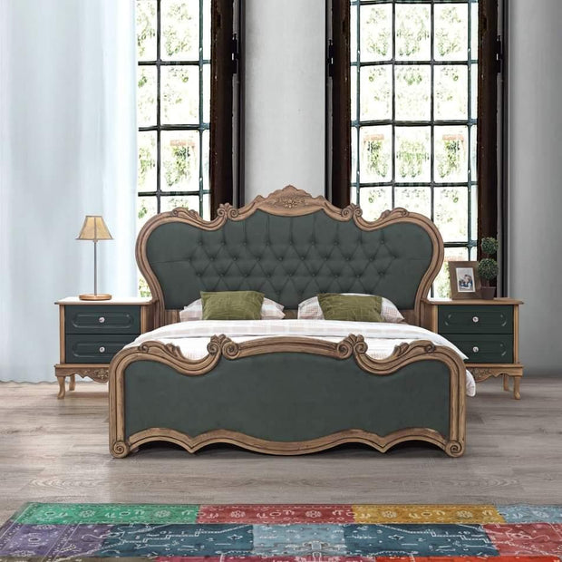 Handmade Royal Luxury Bed In Teak Wood With 2 Side Table 1 Dressing Table And 1 Wardrobe - WoodenTwist