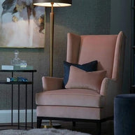 Exquisite Longer Wooden Wide Wingback Arm Chair (Pink) - WoodenTwist