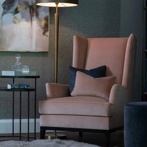 Exquisite Longer Wooden Wide Wingback Arm Chair (Pink) - WoodenTwist