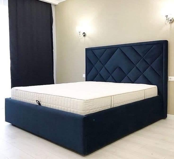 Modern Platform Queen Size Bed (Teak Wood, Blue) - WoodenTwist