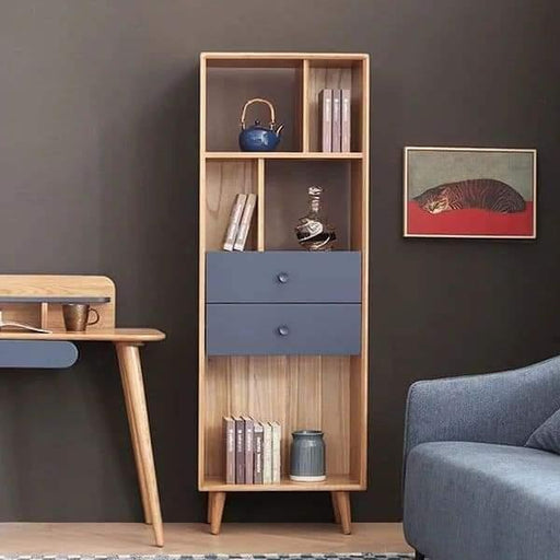 Modern Classic Bookcase Sideboard Wooden Cabinet with Four Rack 2 Drawers - WoodenTwist