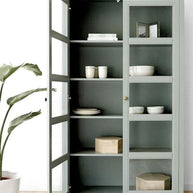Handmade Modern Glazed Display Cabinet with Ten Shelves (Grey) - WoodenTwist