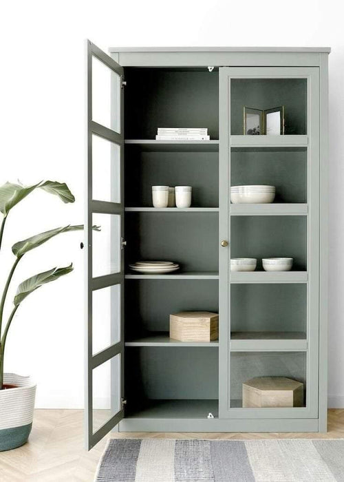 Handmade Modern Glazed Display Cabinet with Ten Shelves (Grey) - WoodenTwist