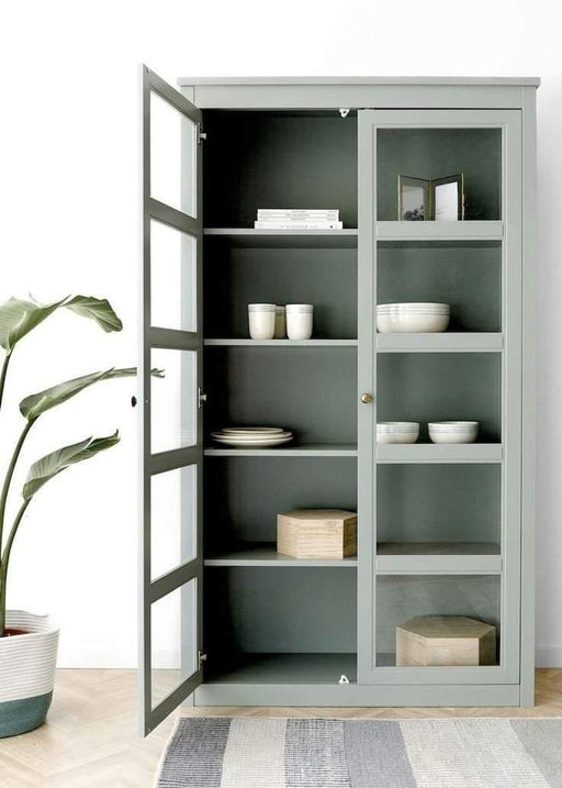 Handmade Modern Glazed Display Cabinet with Ten Shelves (Grey) - WoodenTwist