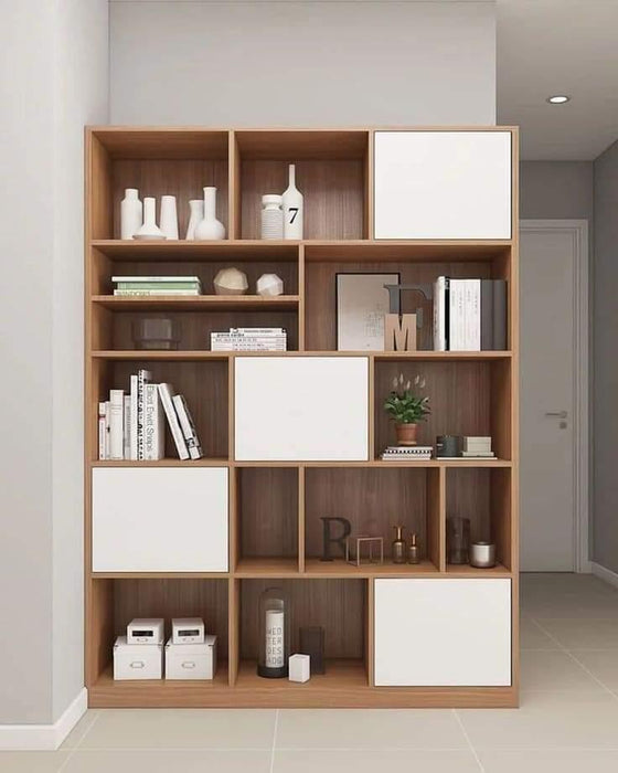 Venice 12 Tier Bookshelf Cabinet (Natural Finish) - WoodenTwist