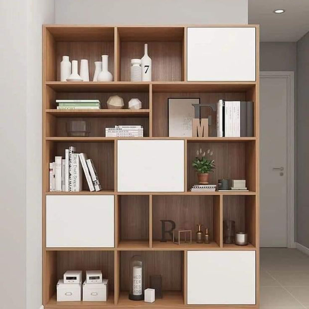 Venice 12 Tier Bookshelf Cabinet (Natural Finish) - WoodenTwist