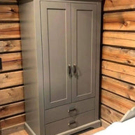 Wooden Handmade Eaton Traditional 2 Door Wardrobe with Storage Rack (Grey Finish) - WoodenTwist
