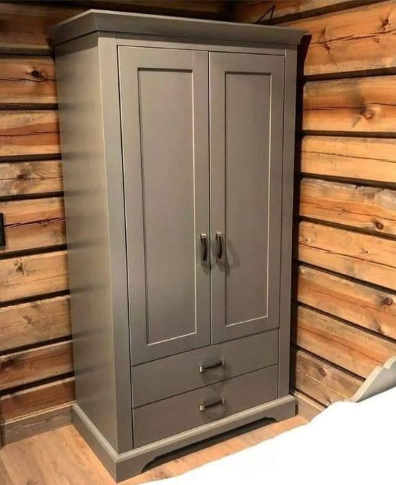 Wooden Handmade Eaton Traditional 2 Door Wardrobe with Storage Rack (Grey Finish) - WoodenTwist