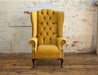 Handicraft Tufted Wing Chair For Living Room (Yellow) - WoodenTwist