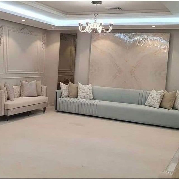 Modern Chesterfield Sofa Set 9 Seater with Cushions (Grey & Beige) - WoodenTwist