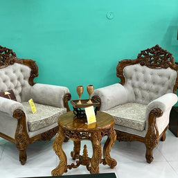 Wooden Hand Carved Glamor Sofa Set With End Table (Set of 3) - WoodenTwist