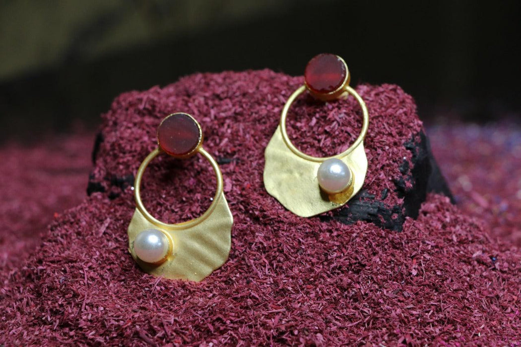 Golden Red Stone Earrings - WoodenTwist