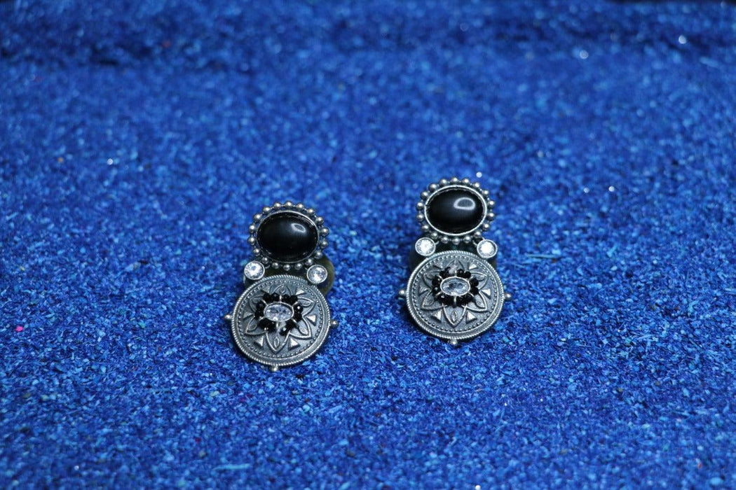 Black Oxidised Stone Earrings - WoodenTwist