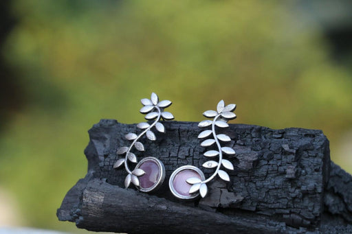 Pink with Leaves Earring - WoodenTwist