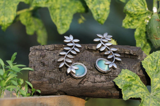 Blue with Leaves Earring - WoodenTwist