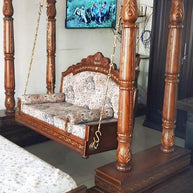Wooden Twist Handmade Carved Teak Wood Swing with 2 Pillow ( Brown ) - WoodenTwist