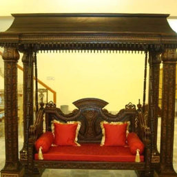 Wooden Twist Handmade Carved Teak Wood Royal Swing with 4 Pillow ( Brown, Walnut Finish) - WoodenTwist