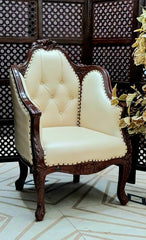 Italian Baroque Style Champagne Sofa Chair (Walnut Finish) - WoodenTwist