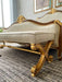 Wooden Twist Hand Carved Royal Look Teak Wood Queen Size Bed with 1 Bench 2 Side Tables ( Golden & Brown ) - WoodenTwist