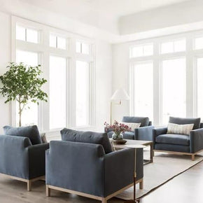 Wooden Twist Barrington Teak Wood Modern 4 Seater Sofa Set with Table ( Light Blue ) - WoodenTwist