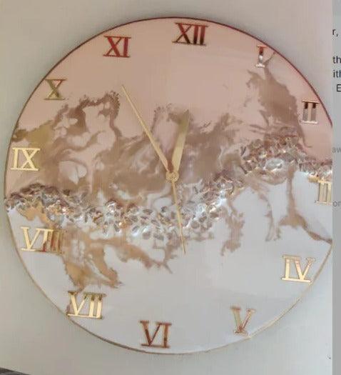 Home Ambiance Resin Wall Clock 30 x 30 CM on MDF Base Abstract Pattern with Crystal - WoodenTwist
