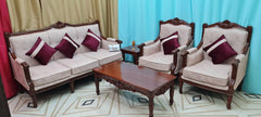 Wooden Twit Royal Hand Carved Teak Wood Sofa Set 3+1+1 with Center Table ( Brown ) - WoodenTwist