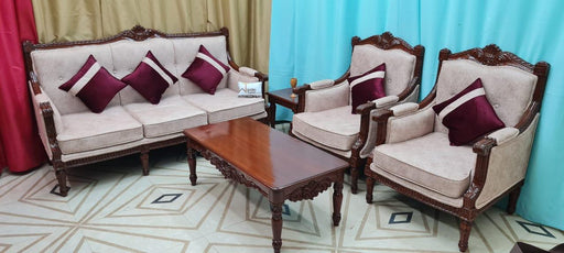 Wooden Twit Royal Hand Carved Teak Wood Sofa Set 3+1+1 with Center Table ( Brown ) - WoodenTwist