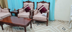 Wooden Twit Royal Hand Carved Teak Wood Sofa Set 3+1+1 with Center Table ( Brown ) - WoodenTwist