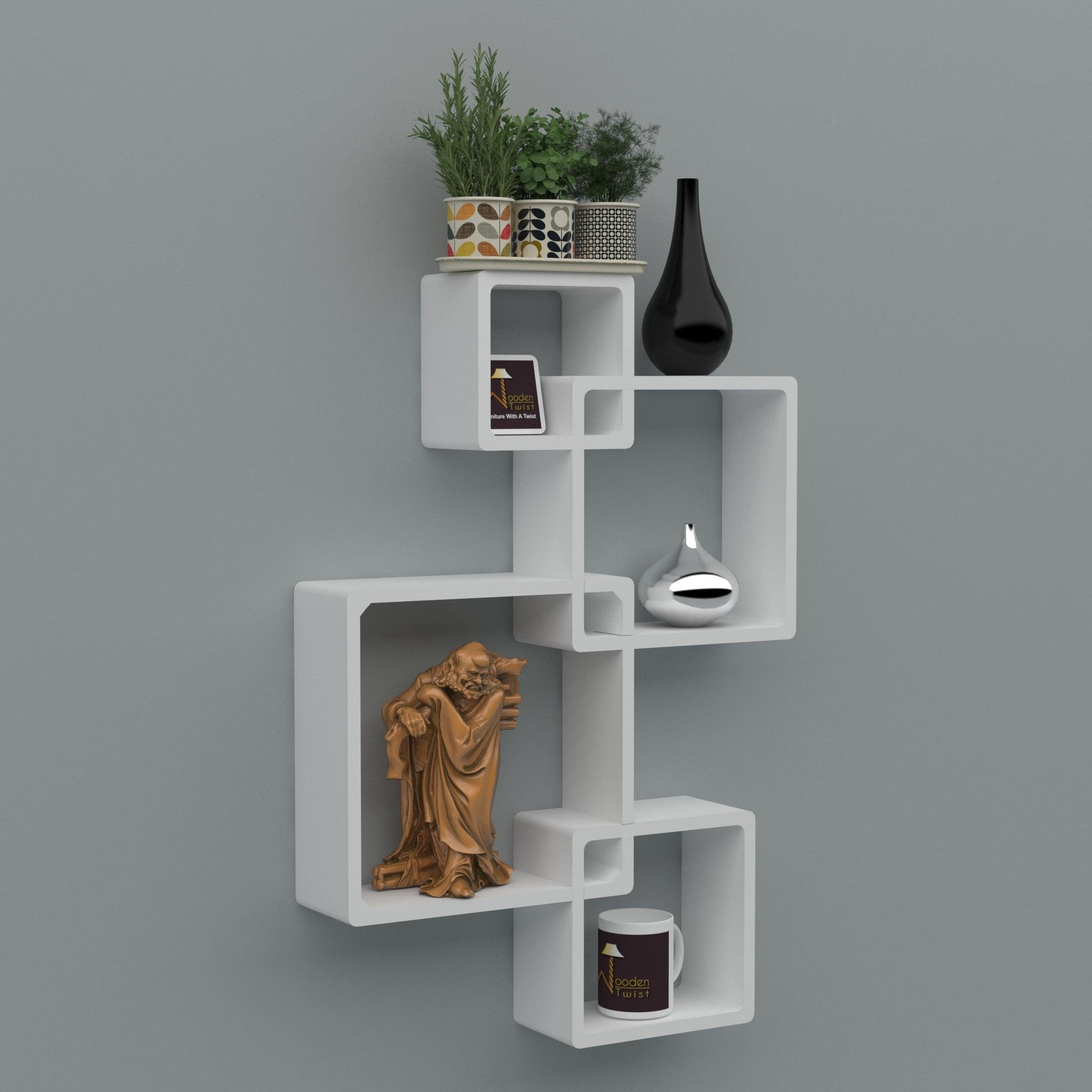 Rafuf Intersecting Floating Wall Shelves Set of 4 in White