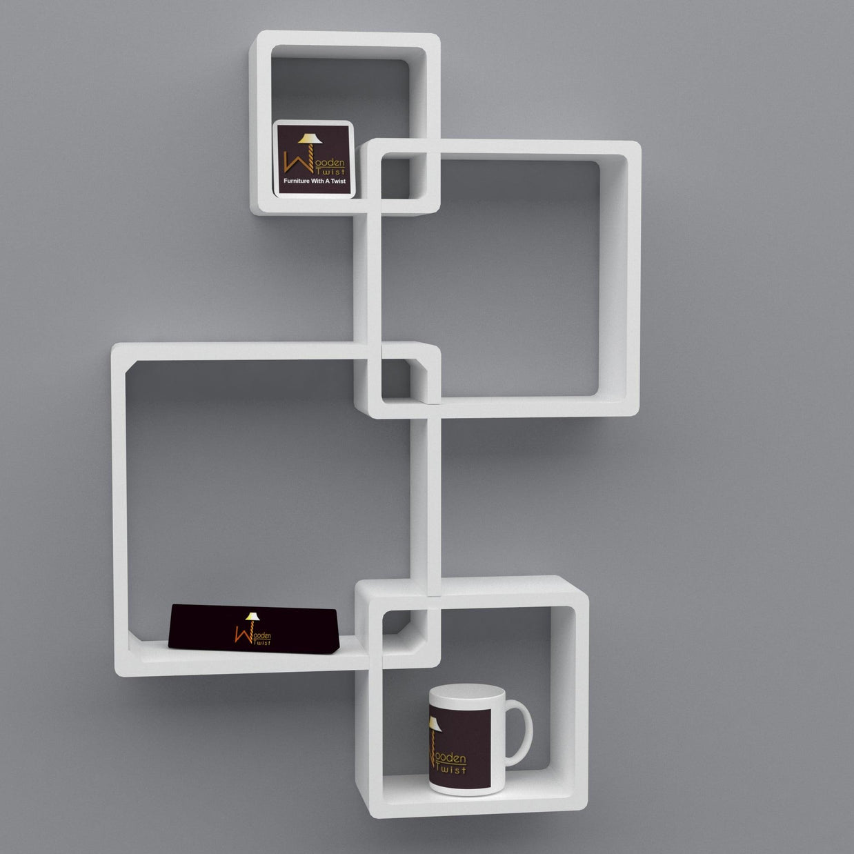 Rafuf Intersecting Floating Wall Shelves in White, wall mounted display
