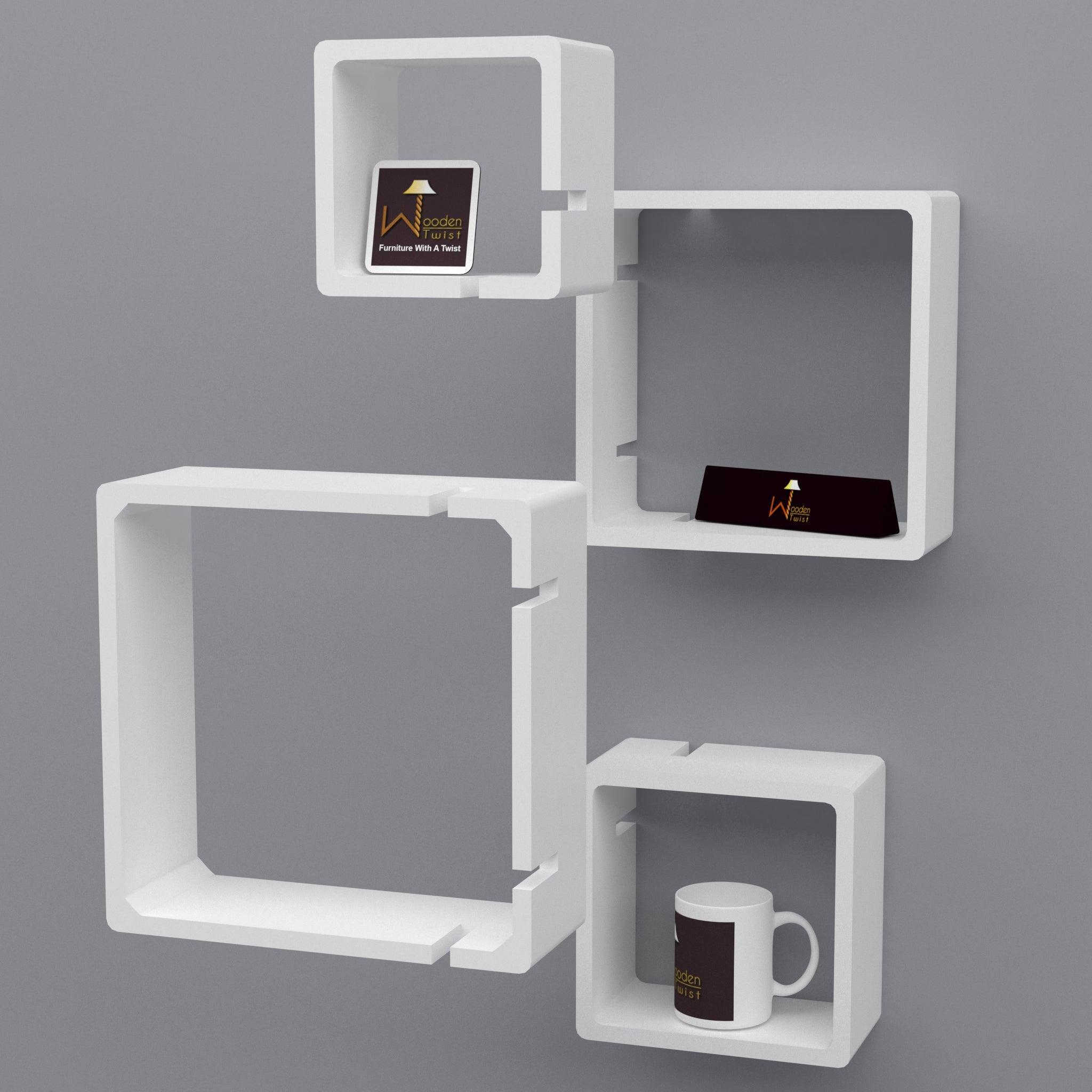 Rafuf Intersecting Floating Wall Shelves in White, close up detail