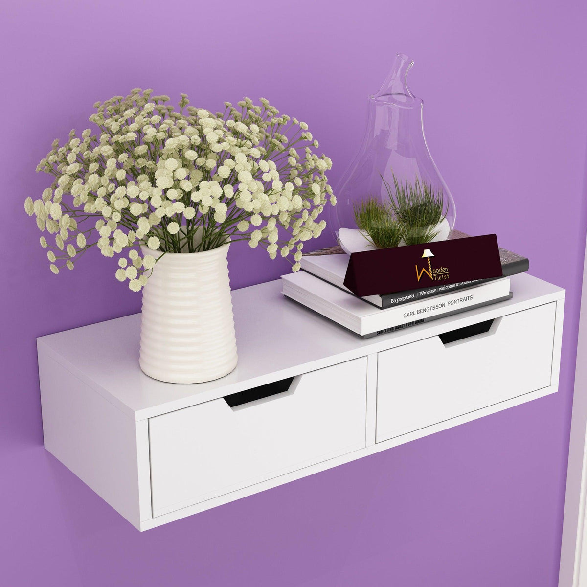 Exclusively Launched Engineered Wood Wall Shelf with Drawer - WoodenTwist