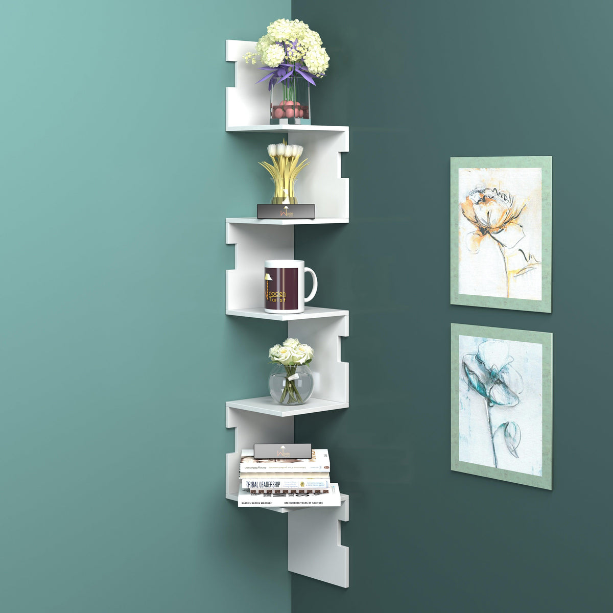 Zig Zag Alzak Floating Corner Shelves - WoodenTwist