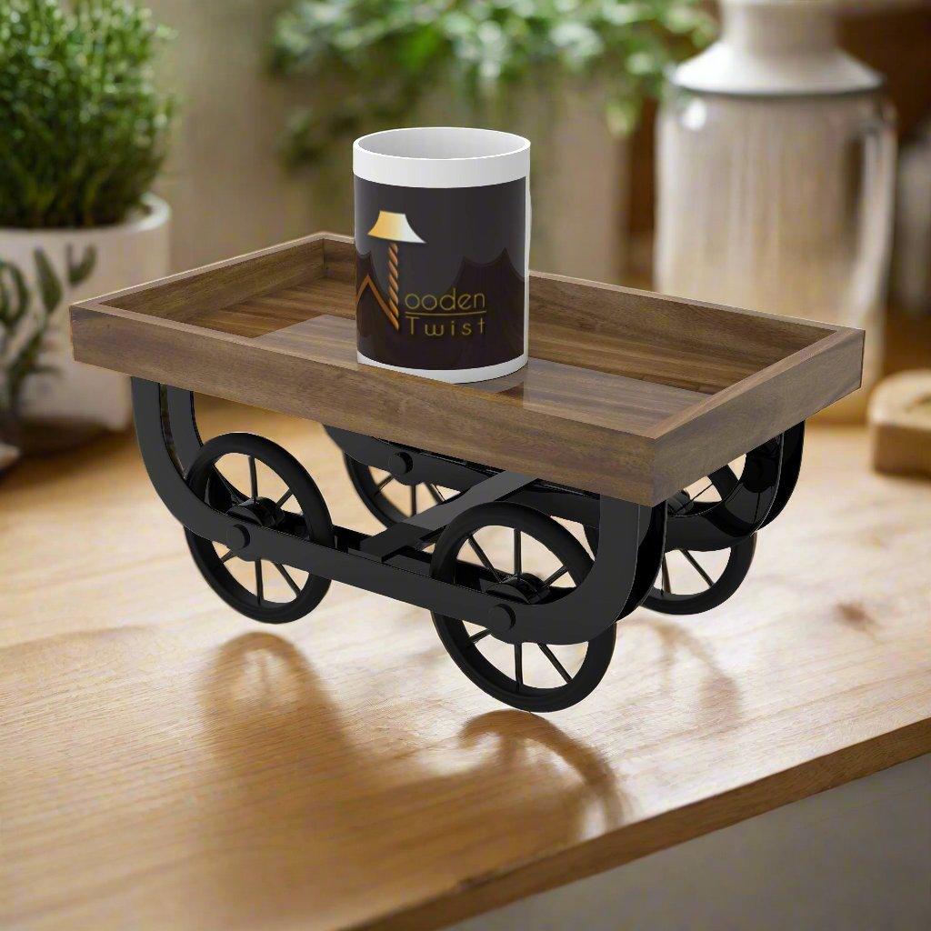 MDF Wood Rustic Beverage Serving Cart Trolley - angled view