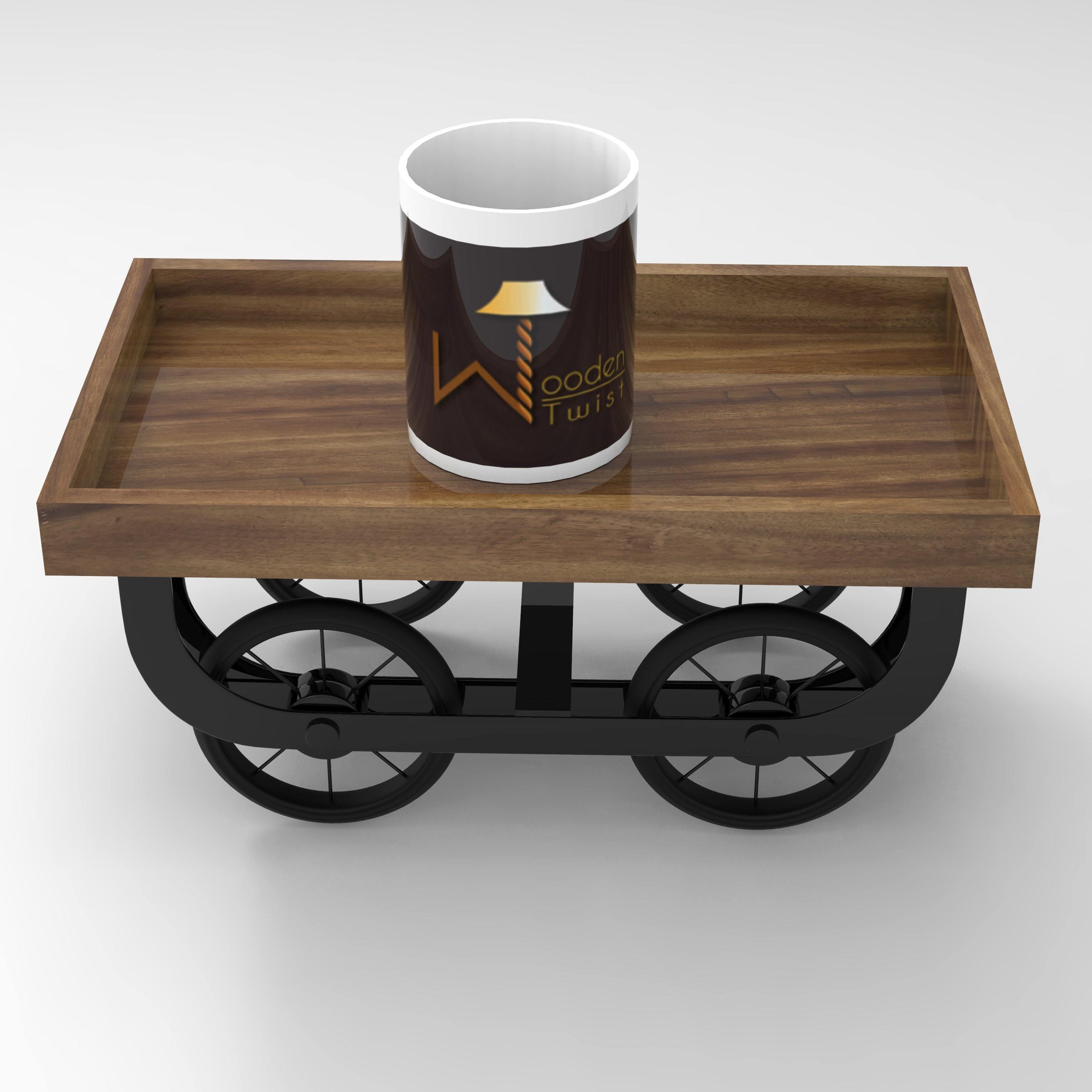 MDF Wood Rustic Beverage Serving Cart Trolley - top view