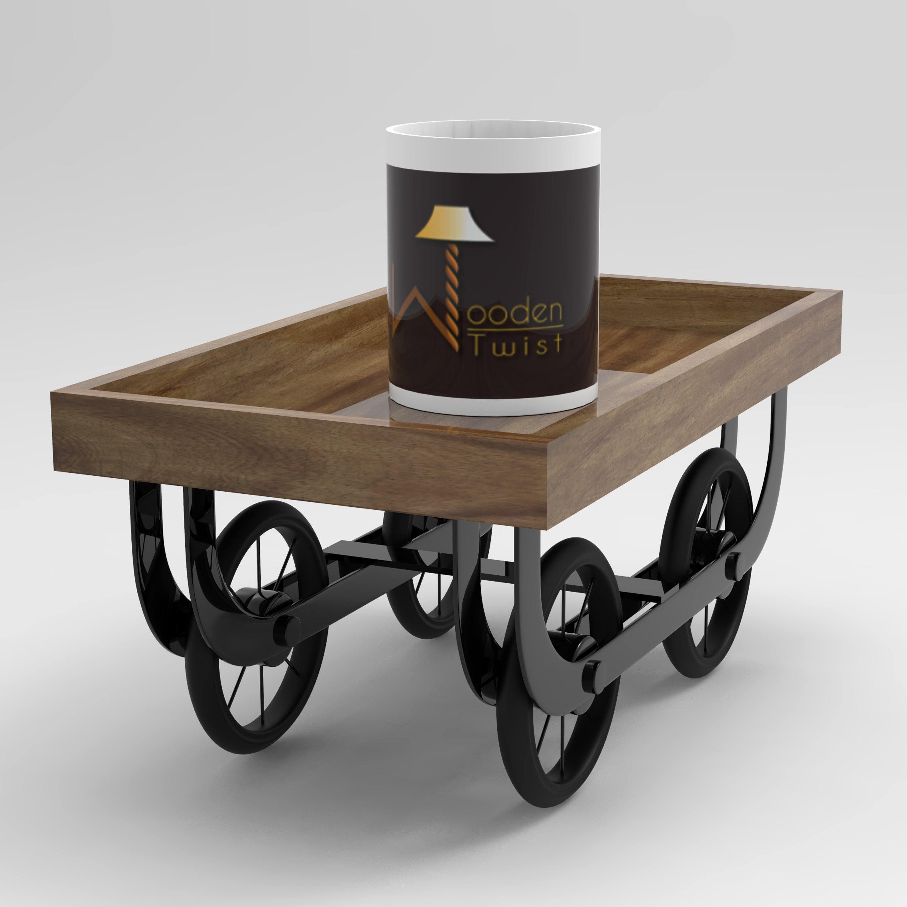 MDF Wood Rustic Beverage Serving Cart Trolley - wheels detail